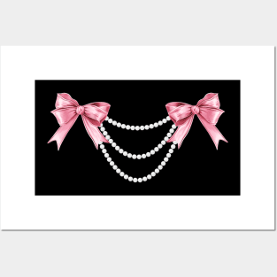 Coquette Aesthetic Pink Bows and Pearls Y2k Girly Posters and Art